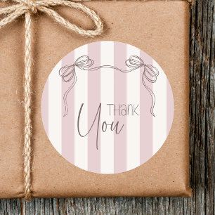 Vintage Striped Blush Bow Coquette Thank You Classic Round Sticker