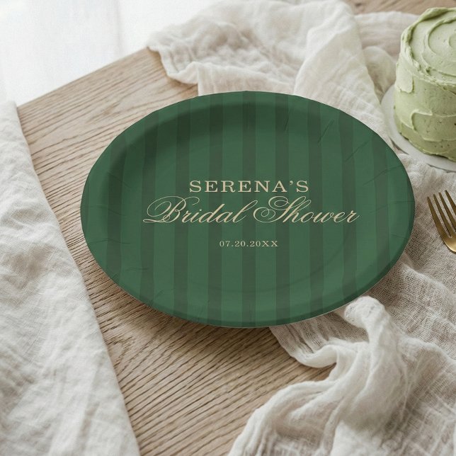 Vintage Striped Classic Script Bridal Shower Paper Plate (Creator Uploaded)