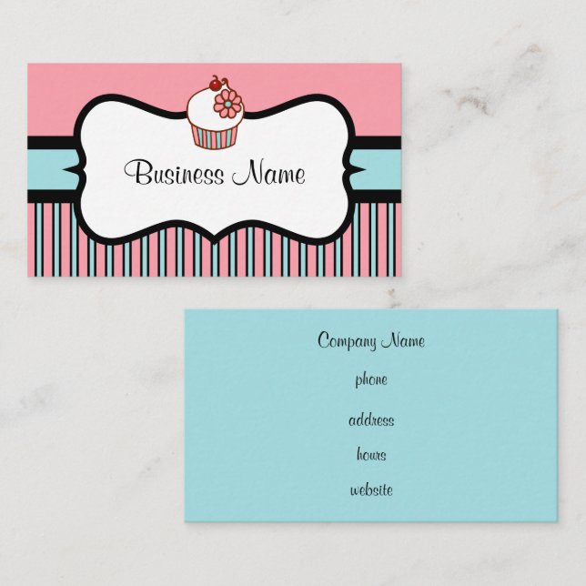 Vintage  Striped Cupcake Business Card (Front/Back)
