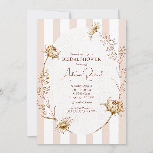 Vintage Striped Floral Bridal Shower Invitation (Front)