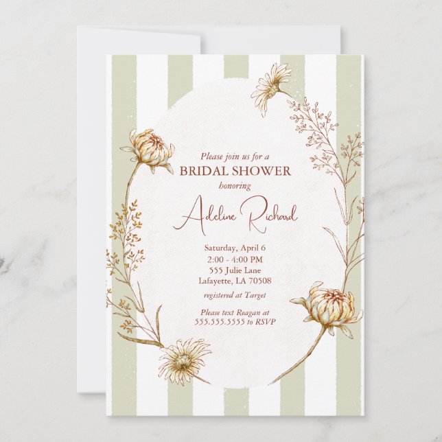 Vintage Striped Floral Bridal Shower Invitation (Front)