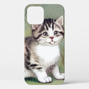 Vintage Striped Kitten Illustration iPhone 12 Case