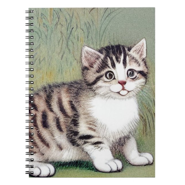 Vintage Striped Kitten Illustration Notebook (Front)