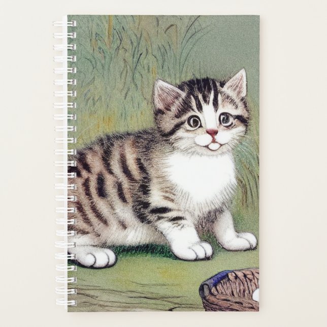 Vintage Striped Kitten Illustration Planner (Front)