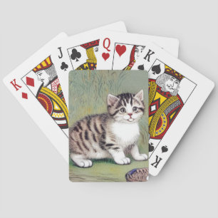 Vintage Striped Kitten Illustration Playing Cards