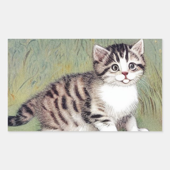 Vintage Striped Kitten Illustration Sticker (Front)