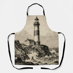 Vintage Striped Lighthouse Stormy Coast Apron