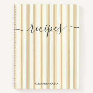 Vintage Striped Minimalist Script Custom Recipe Notebook
