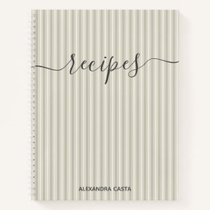 Vintage Striped Minimalist Script Custom Recipe Notebook