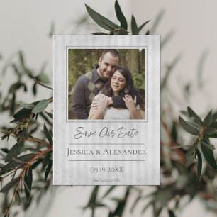 Vintage Striped Photo Grey Save The Date