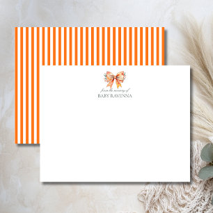 Vintage Striped Pumpkin Bow Nursery Note Card
