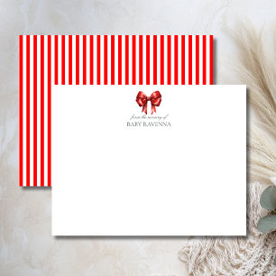 Vintage Striped Red Bow Cute Nursery Note Card
