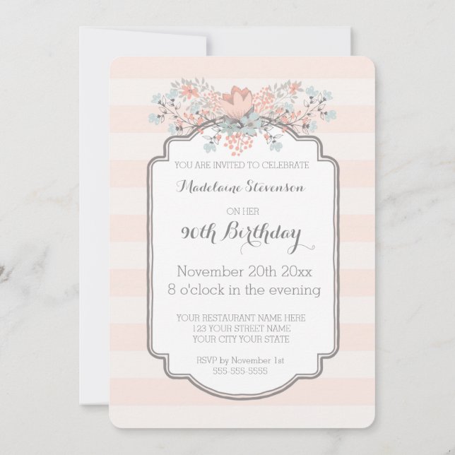 Vintage Stripes 90e anniversaire fêtes Invitations (Dos)