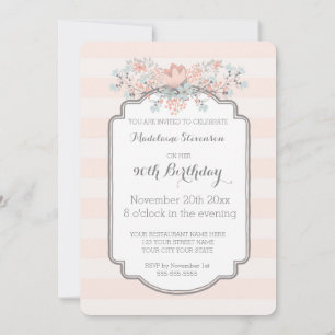 Vintage Stripes 90th Birthday Party Invitations