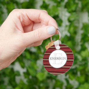 Vintage Stripes Burgundy Red Tan White Custom Keychain