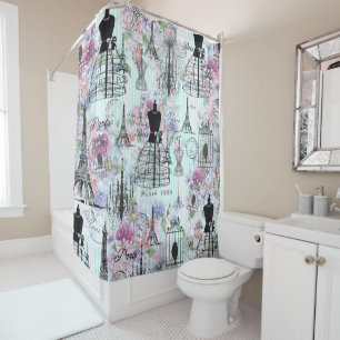 Vintage stripes Eiffel Tower collage pink floral