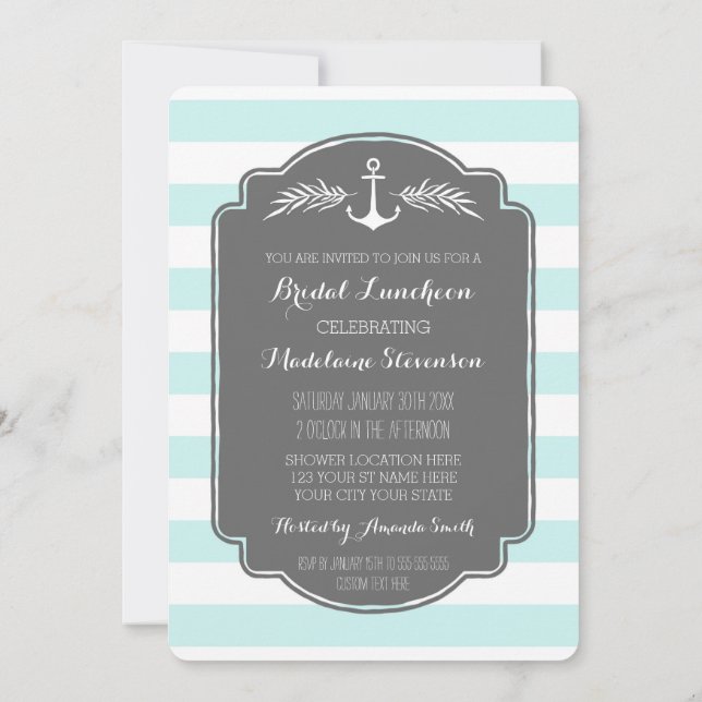 Vintage Stripes Nautical Bridal Lunch Invitations (Back)