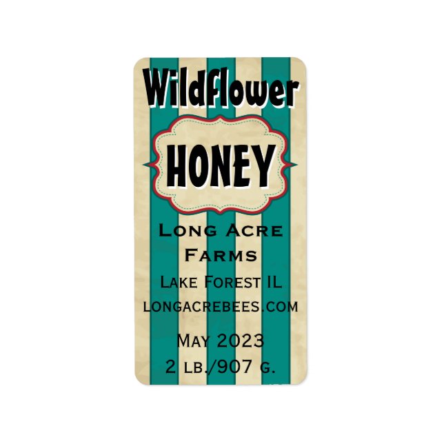 Vintage Stripes Wildflower Customized Honey Jar Label (Front)