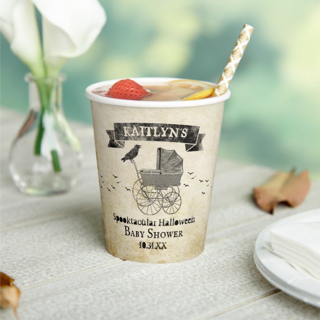 Vintage Stroller Halloween Baby Shower Paper Cups (Insitu)