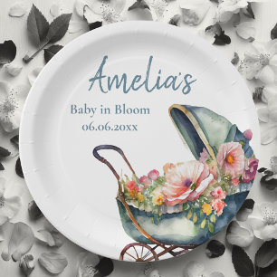 Vintage Stroller Personalized Baby Shower Paper Plate