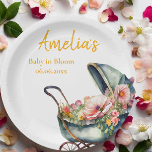 Vintage Stroller Personalized Baby Shower Paper Plate