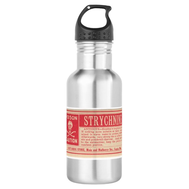 Vintage Strychnine Poison Label Water Bottle (Front)