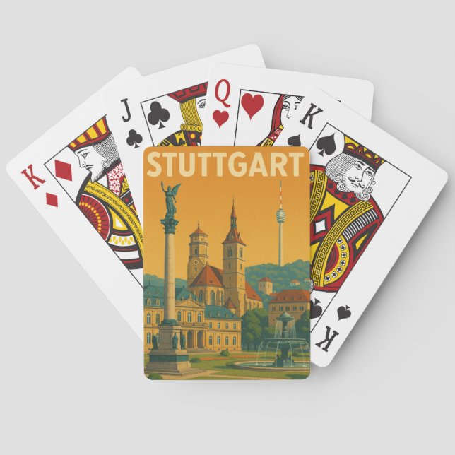 Vintage Stuttgart Germany Landmarks Playing Cards (Back)