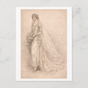 Vintage-Style 1920s Wedding Gown Postcard