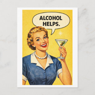Vintage-Style 1950s "Alcohol Helps" Housewife Postcard