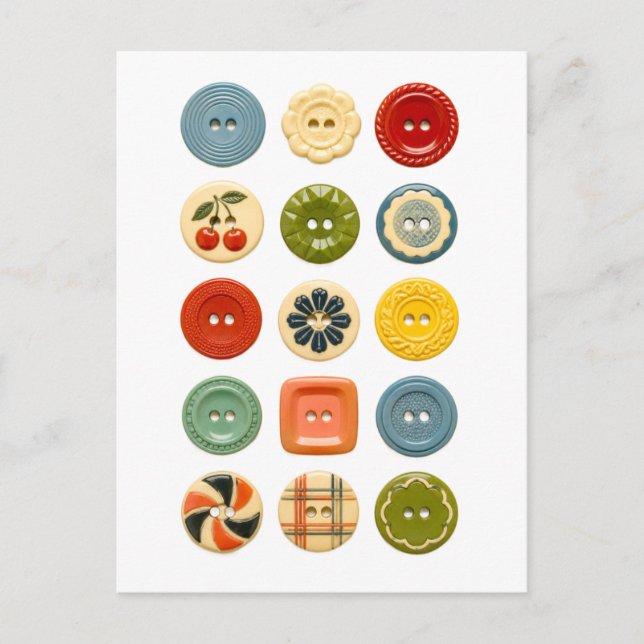Vintage-Style 1950s Buttons Postcard (Front)