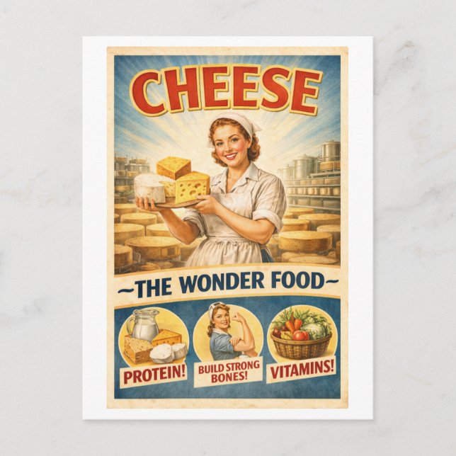 Vintage-Style 1950s Cheese Advertisement Postcard (Front)