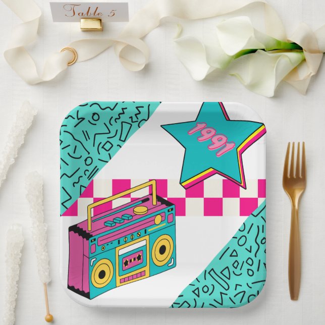Vintage Style 1991 Stereo  Paper Plate (Wedding)