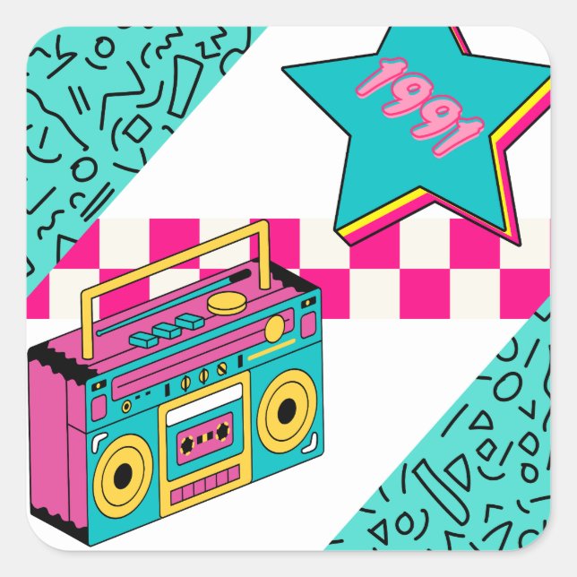 Vintage Style 1991 Stereo  Square Sticker (Front)