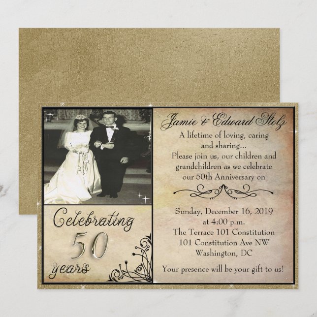 Vintage Style 50th Anniversary Invite (Front/Back)