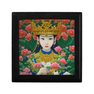 Vintage Style Abstract Asian Girl with Flowers Gift Box