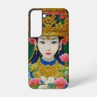 Vintage Style Abstract Asian Girl with Flowers