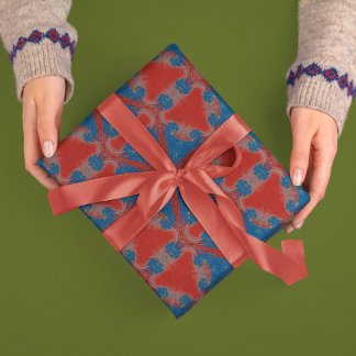 Vintage Style Abstract Star in Red and Blue Wrapping Paper Sheet