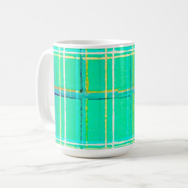 Vintage Style Aqua Green Plaid Mug Cup (Front Left)