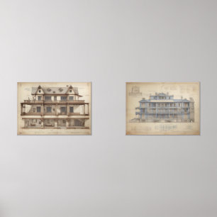 Vintage style architectural drawings ephemera