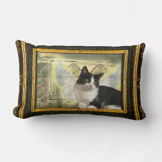 Vintage Style Art Pillow with Cat Angel