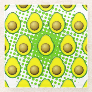 Vintage Style Avocado Drawing Glass Coaster