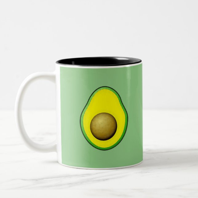 Vintage Style Avocado Drawing Two-Tone Coffee Mug (Left)