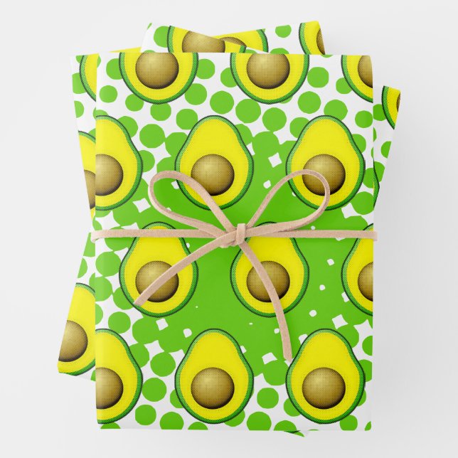Vintage Style Avocado Drawing Wrapping Paper Sheet (In situ)