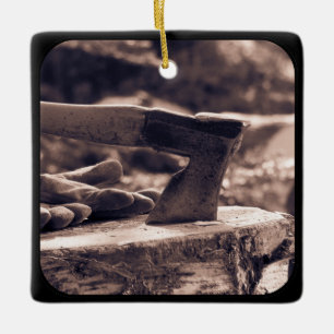 Vintage style axe ceramic ornament