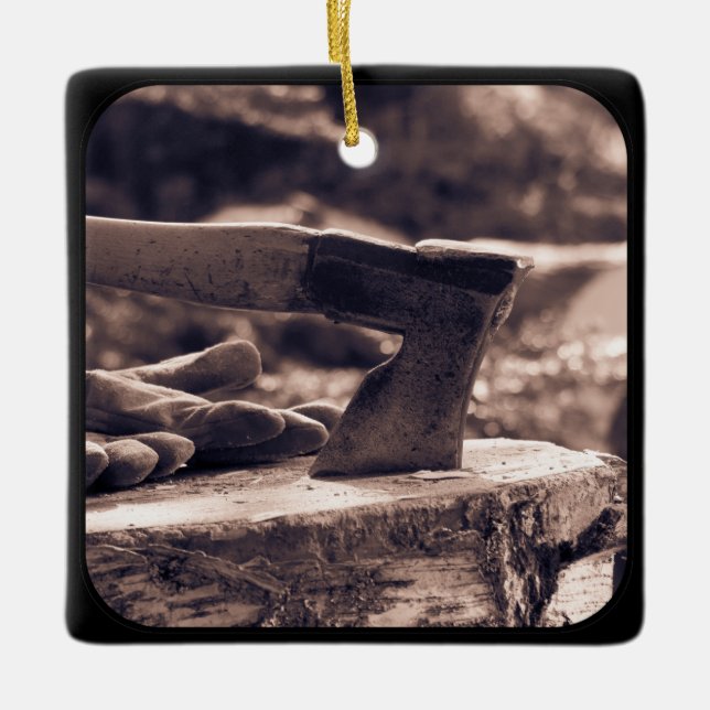 Vintage style axe ceramic ornament (Front)