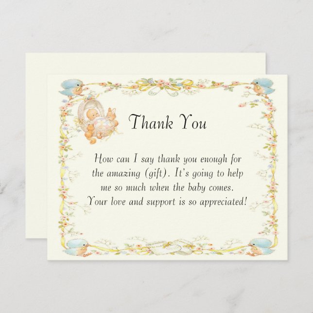 vintage Style Baby Shower Thank You Card (Front/Back)