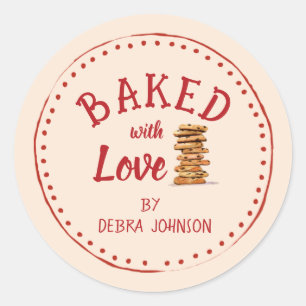 Vintage Style 'baked with love' Holiday Cookie Classic Round Sticker