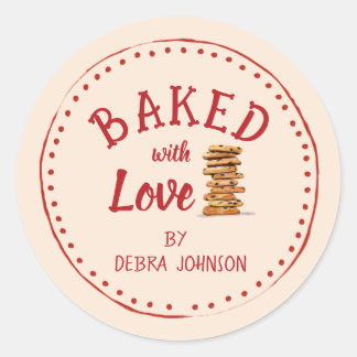 Vintage Style 'baked with love' Holiday Cookie Classic Round Sticker