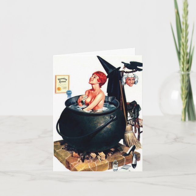 Vintage-Style "Bathing in a Cauldron" Note Card (Front)
