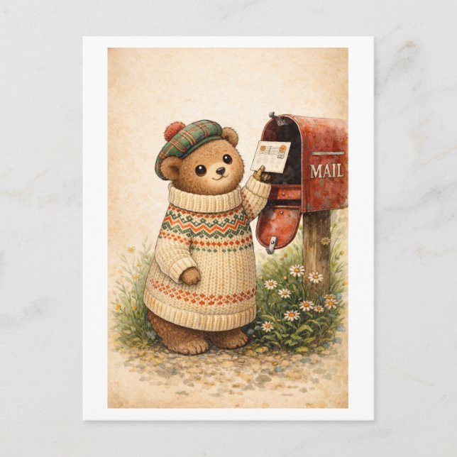 Vintage-Style Bear Mailing Postcard (Front)